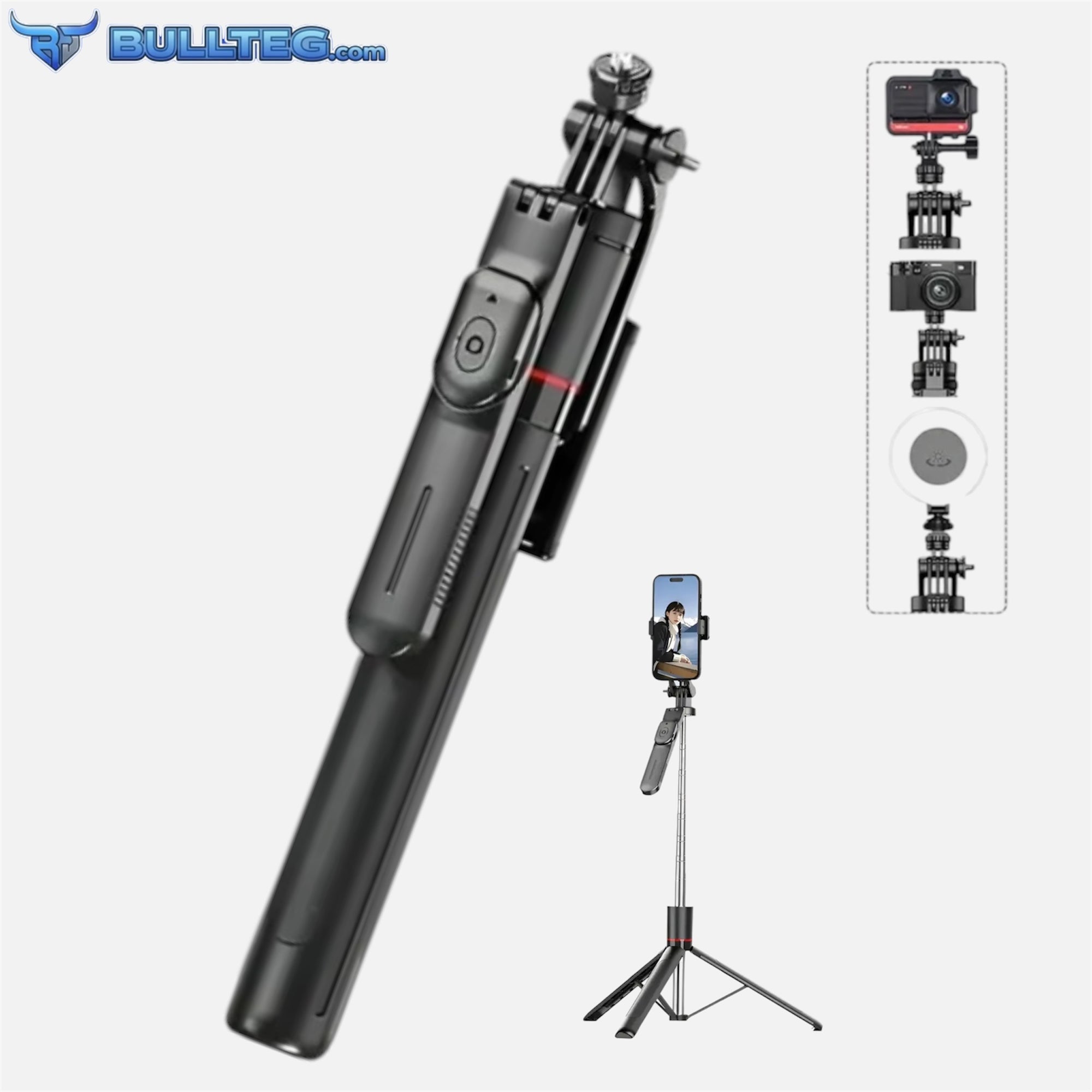 Trípode para Celular 1.72 m Selfie Stick con Control Bluetooth y Luz LED