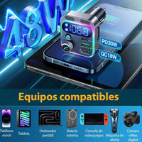 Transmisor FM Bluetooth 5.3 para Auto con Carga Rápida 48W