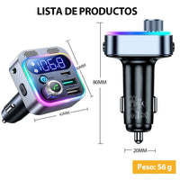 Transmisor FM Bluetooth 5.3 para Auto con Carga Rápida 48W