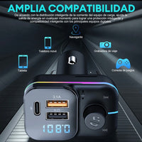 Transmisor FM Bluetooth 5.3 para Auto con Carga Inalámbrica 20W