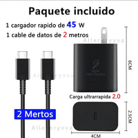 Cargador USB-C 45W Carga Rápida Android / ios con Cable 1m