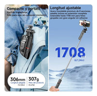 Trípode para Celular 1.72 m Selfie Stick con Control Bluetooth y Luz LED