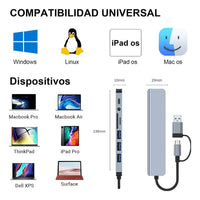 Adaptador Hub USB C 8 en 1 para Laptop y Celular
