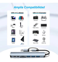 Adaptador Hub USB C 8 en 1 para Laptop y Celular