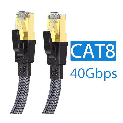Cable Ethernet CAT8, Cable Lan de red trenzado de nailon plano de 40Gbps para módem de PC
